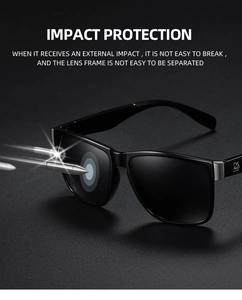 Impact resistant polarized sunglasses with shatterproof lenses and durable black frame
