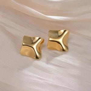 Irregular textured square stud earrings in 18K gold plated stainless steel for women