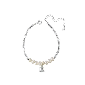 Elegant S925 sterling silver lily of the valley bracelet with freshwater pearls and bamboo joints