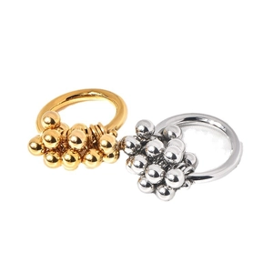 Vacuum plated gold and silver beaded cluster ring with polished grape sphere metal design