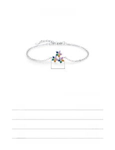 Detail showing S925 sterling silver bracelet with rainbow zircon flower and extension chain