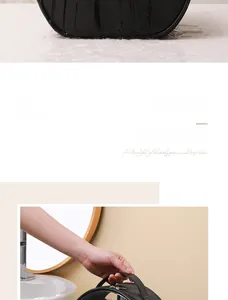 Waterproof detail of black large capacity PU travel makeup bag with durable handle