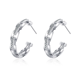 Brass Cubic Zirconia Chain Link Hoop Earrings C-Shaped Iced Out Fashion Jewelry For Women
