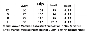 Size chart for women's loose safari pants with waist tie, detailed measurements in CM