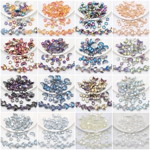 Iridescent moon and star glass beads set in 16 assorted colors for DIY jewelry making