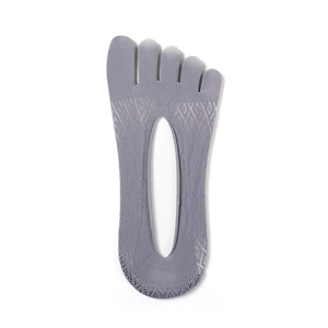 Breathable grey five-finger low cut invisible socks with mesh design for summer wear