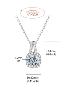 S925 Sterling Silber Moissanit Anhänger Halskette mit 1ct Stein und verstellbarer Kette.