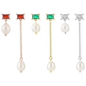 Three pairs of elegant S925 silver pearl drop earrings with zircon insets in multiple colors