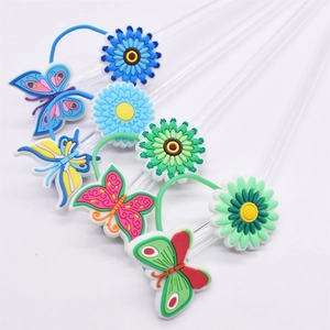 Colorful butterfly and flower silicone straw covers for 8mm reusable tumblers