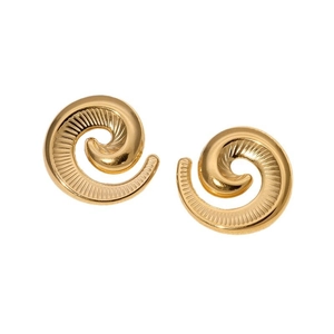 Elegant gold spiral stud earrings in vintage minimalist style with polished titanium steel