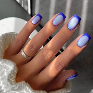 French Press On Nails Blue Gradient Shimmer Glitter Square False Nails For Women Daily Fashion Wearable