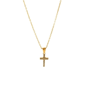 18k gold plated stainless steel cross necklace with a sparkling zircon heart pendant