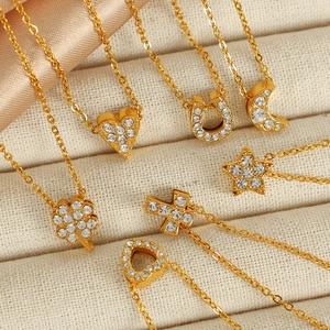 Mode Edelstahl Anhänger Halskette Gold Plattiert Strass Herz Stern Mond Kreuz Vierblättriges Kleeblatt Schmuck Für Damen