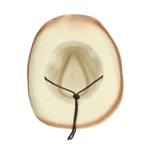 Western-Stroh-Cowboyhut mit breiter Krempe und verstellbarem Kinnband für Wanderer