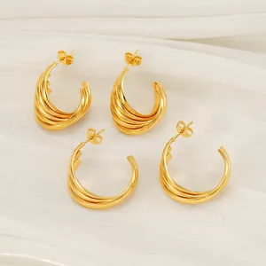 Boucles D'oreilles Créoles Géométriques Vintage Multi Couches Torsadées En Forme De C Acier Inoxydable Plaqué Or 18K