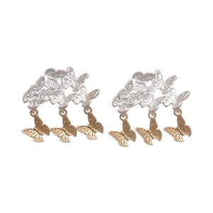 Boucles d oreilles papillon argentées élégantes avec pampilles dorées en cascade