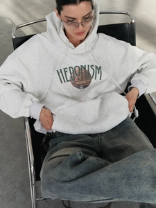 Oversize vintage basketball print hoodie in grey cotton with a loose drop shoulder fit