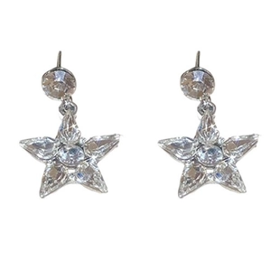 Elegant star-shaped silver drop earrings with shimmering micro-pave crystals and zircon