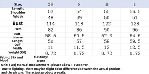 Detailed size chart for women's bomber jacket with measurements in centimeters and KG