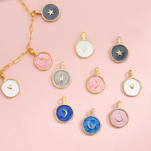 Colorful alloy enamel pendants with gold star and moon charms for DIY jewelry making