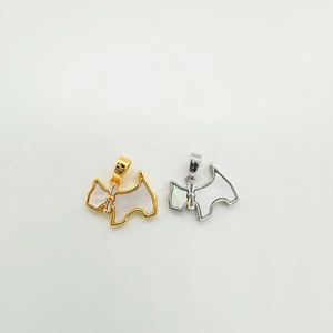 18K gold plated dog pendant with mother of pearl inlay and zircon stone detail