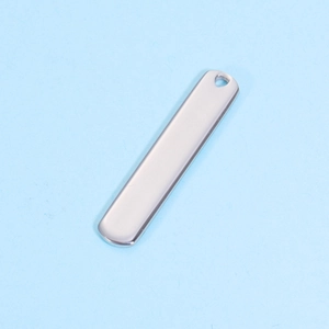 Polished silver stainless steel rectangular bar pendant with mirror finish and pre-drilled hole
