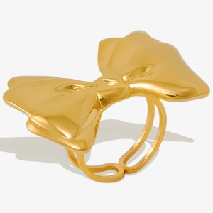 Bowknot Ring 304 Stainless Steel 18K Gold Plated Adjustable Open Design Minimalist Trendy Jewelry For Women