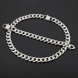 Polished silver stainless steel Cuban link chain with secure lobster clasp for men