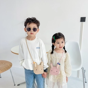Cute bunny ear mini crossbody bags for kids in beige and pink PU leather styles