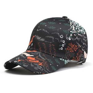 Casquette de baseball à imprimé floral abstrait noir et orange pour protection solaire