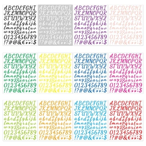 Set aus 12 wasserfesten Vinyl-Buchstaben- und Zahlenaufklebern in vielen Farben