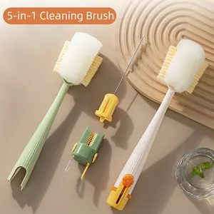 5-in-1 multi-functional long handle cleaning brush set for cups and baby bottles
