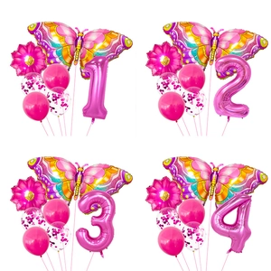 Kit ballons papillon et tournesol avec chiffre rose et paillettes pour décor de fête