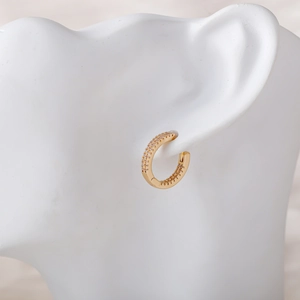 Luxurious gold hoop earrings with multi-row micro-pave zircons for elegant women