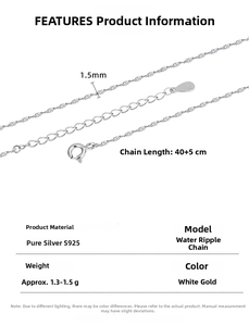 Detailed specs of 925 sterling silver water wave chain necklace with platinum plating