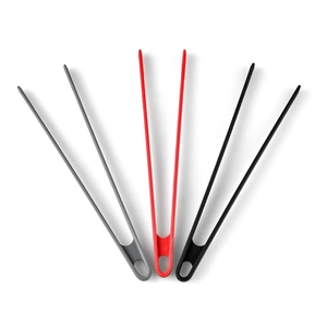 Heat-resistant silicone kitchen food tongs for BBQ and pasta in red, black, and grey