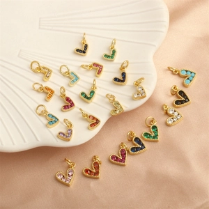 Heart Charms 18K Gold Plated Copper Colorful Cubic Zirconia Micro Pave DIY Jewelry Making Findings Accessories