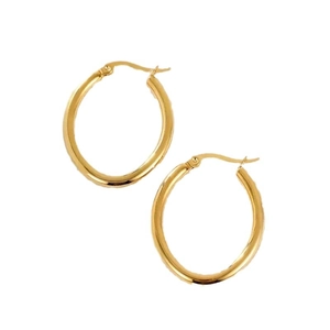 Minimalist geometric oval hoop earrings in polished gold-plated stainless steel