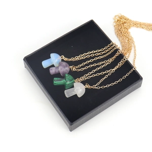 Set of four mini crystal mushroom necklaces in assorted colors with gold-tone chains