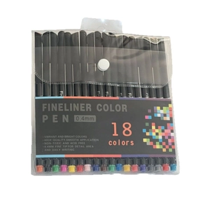 18-color fineliner drawing pen set with 0.4mm fine tips in a transparent PP snap bag
