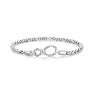 925 Sterling Silver Bracelet For Women Infinity Symbol Heart Accent Popcorn Mesh Chain Minimalist Fashion Jewelry Gift