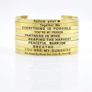 Cuff Bracelet Gold Plated Stainless Steel Engraved Inspirational Quote Open Bangle Minimalist Jewelry For Women