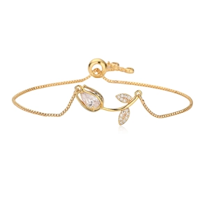 Elegante bracciale a tulipano placcato oro 18K con zircone a goccia e chiusura regolabile