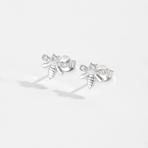 Elegant S925 sterling silver honey bee stud earrings with white zircon accents