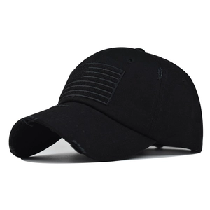 Distressed black washed cotton baseball cap with American flag patch for Independence Day