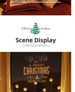 Detail of gold Christmas window sticker and red embroidered pillow for festive decor
