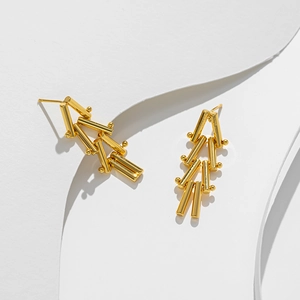 18K gold plated titanium steel geometric earrings with multi-layered triangular design
