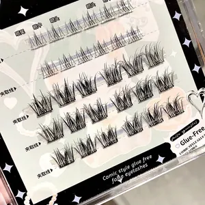 Natural Manga-style glue-free false eyelashes with individual clusters in 13mm length