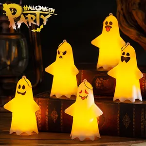Halloween Ghost LED Night Light HIPS Plastic Warm Glowing Hanging Ornament For Holiday Party Table Decor Cute Expressions