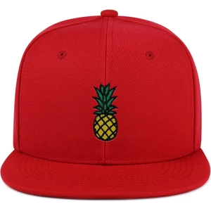 Rote Flat Brim Baseballkappe mit Ananas-Stickerei und verstärkter 6-Panel-Struktur